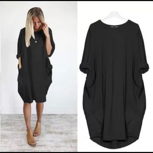 Long Sleeve Loose Tunic Dress With Pockets